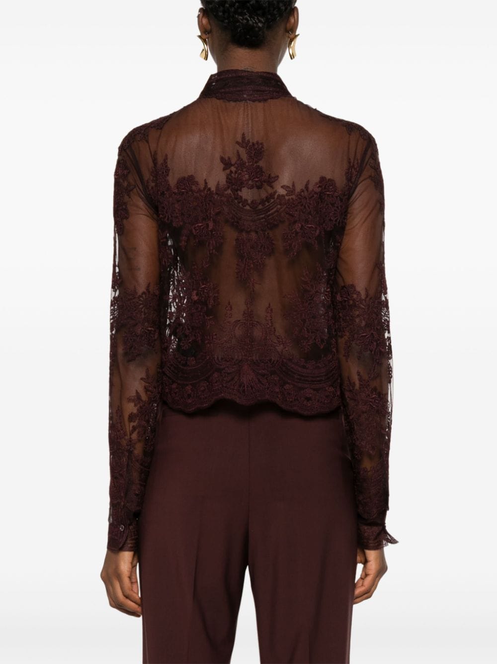 Shop Ermanno Scervino Cropped Lace Shirt In Brown