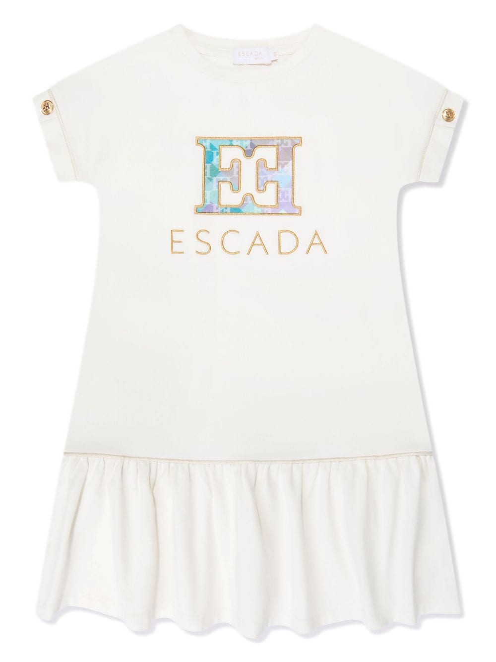 Escada Kids logo-embroidered peplum dress - Bianco