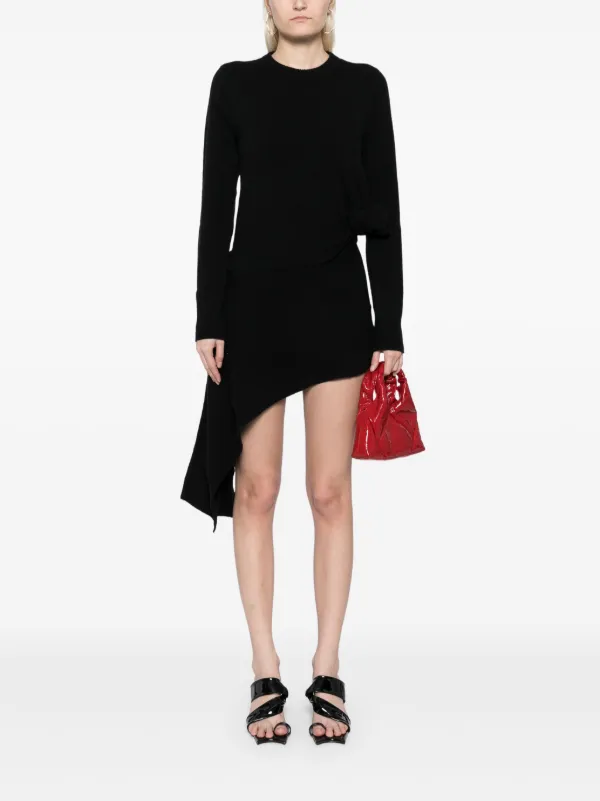 black long sleeve ruched asymmetric knitted dress Rokh Asymmetric Knitted Dress | Black