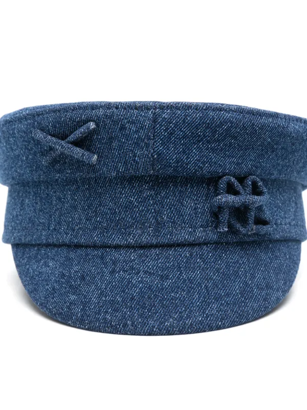 RUSLAN BAGINSKIY Distressed denim baker boy cap Embellished distressed denim newsboy hat in blue - Ruslan  main image 4