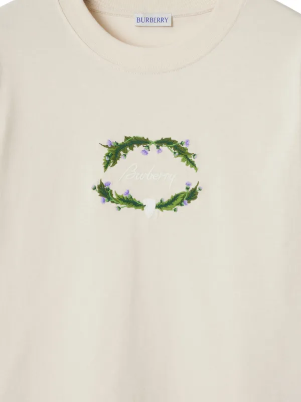 Burberry logo-embroidered Cotton T-shirt | Neutrals | FARFETCH