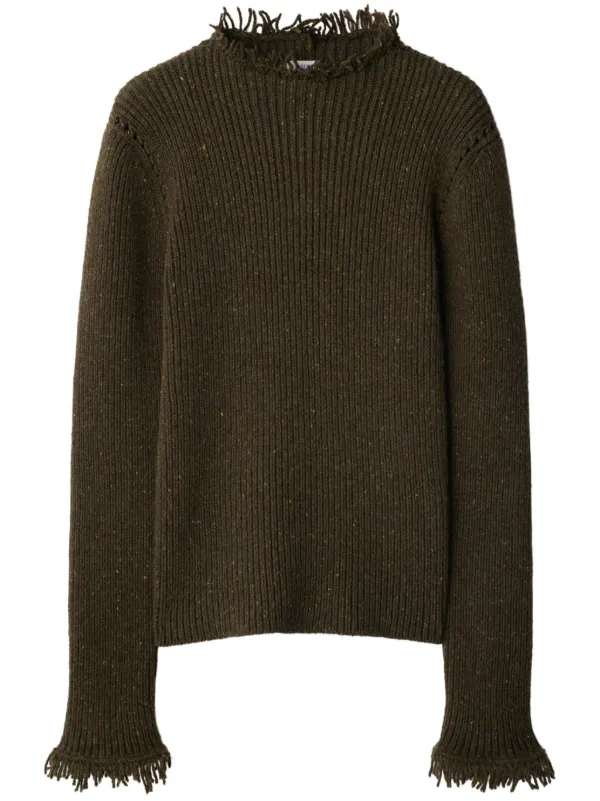 Burberry Frayed Wool Jumper in Brown