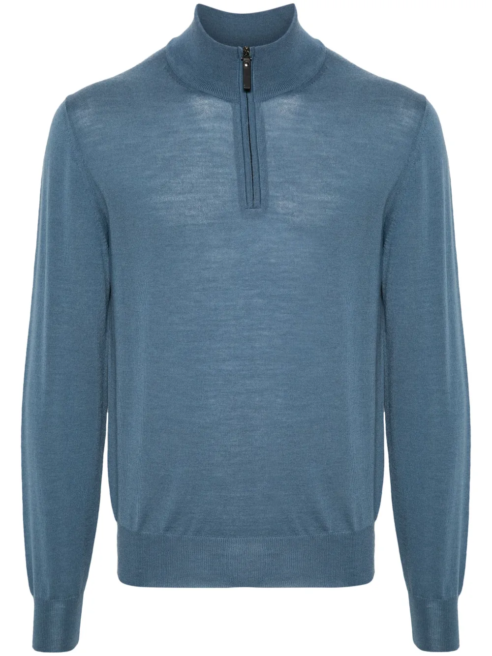Canali Fijngebreide trui Blauw
