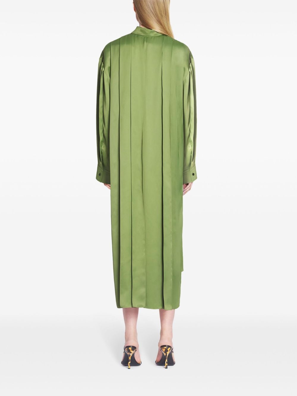 Shop Lanvin Pleated Shirt Dress In Green