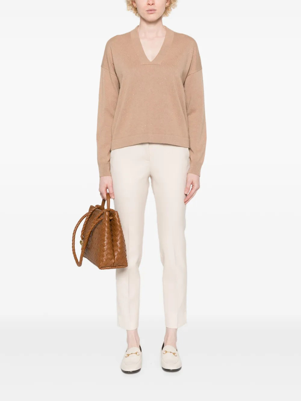 Peserico Broek met leren label - Beige