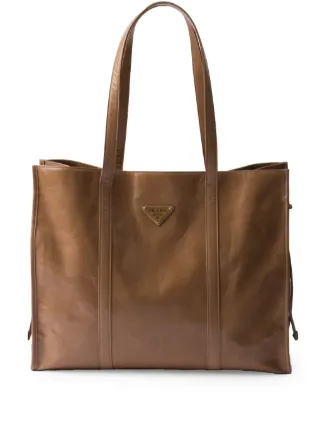 Prada Leather Tote Bag Brown FARFETCH UK