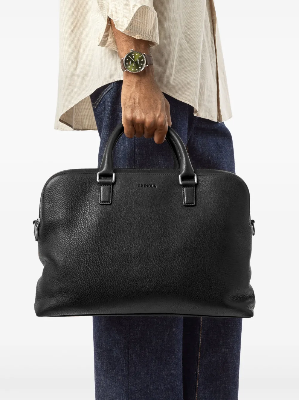 Shinola Leren aktetas met handvat Zwart