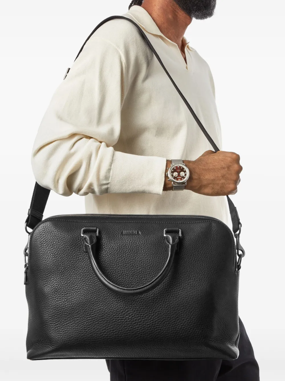 Shinola Leren aktetas met handvat - Zwart