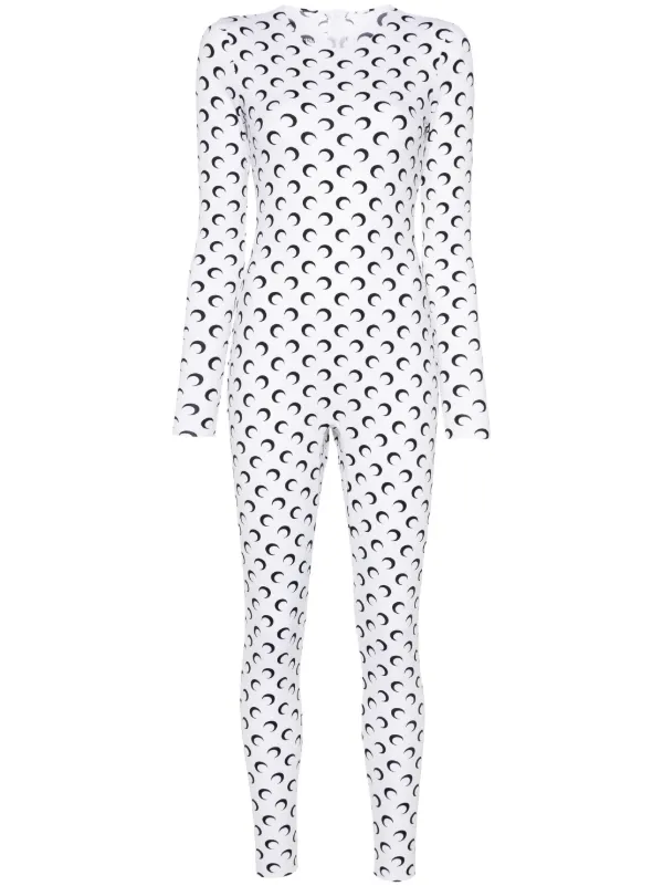 Marine Serre moon-print Jersey Catsuit | White | FARFETCH