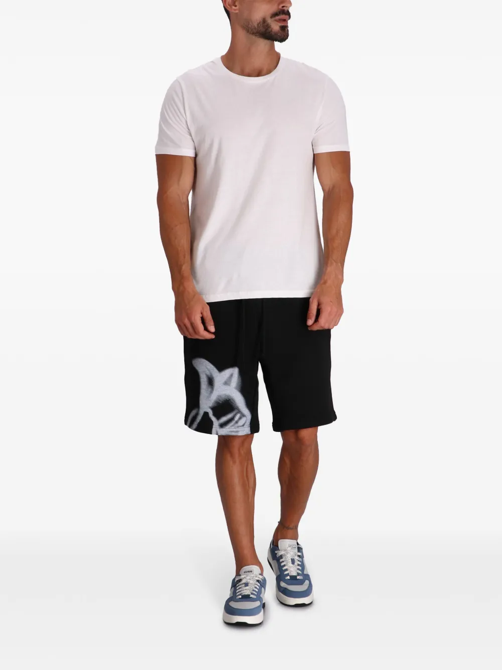HUGO Shorts met geborduurde bloemen - Zwart