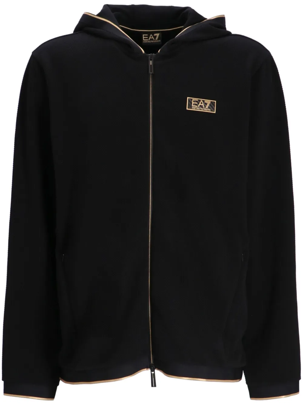 Ea7 Emporio Armani logo patch zipped hoodie – Black Ea7 Emporio Armani logo patch zipped hoodie – Black