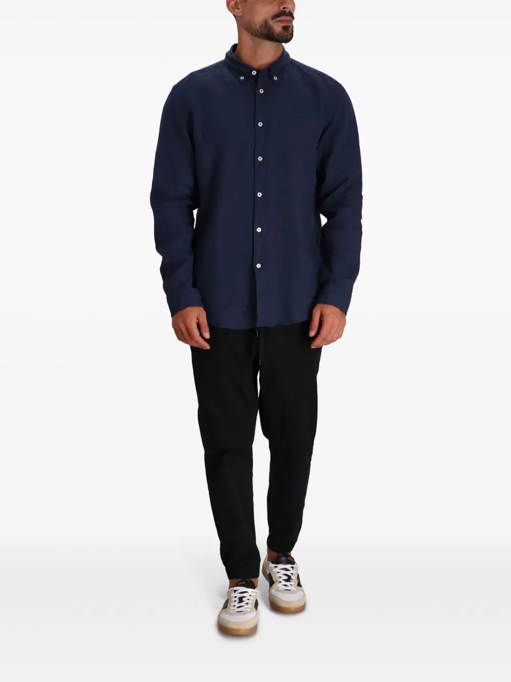 BOSS logo-embroidered shirt - Blauw