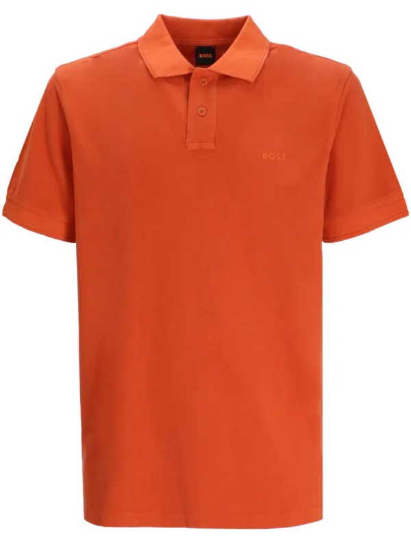 BOSS logo print Pique Polo Shirt Orange FARFETCH AO
