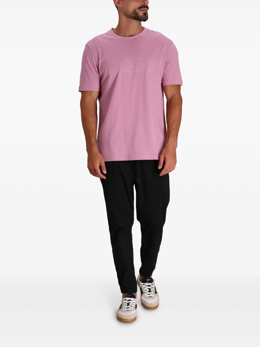 BOSS Katoenen T-shirt met logoprint - Roze