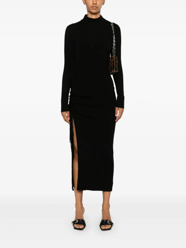 ruched funnel neck midi dress $553 A.L.C. Women's Red Ruched Log Sleeve Funnel Neck Midi Bodycon Dress Size L