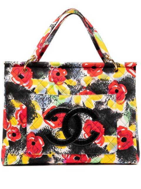 Cheap HOT SALE CHANEL Chanel 1997 Graffiti Floral Cloth Resort Quilted Large Tote Bag Women