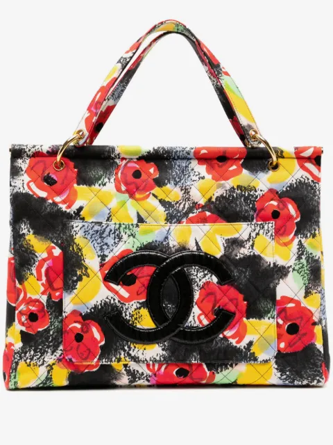 CHANEL Pre-Owned Chanel 1997 Graffiti Floral Cloth Resort Quilted Large Tote Bag