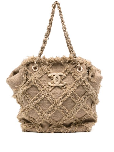 HOT SALE CHANEL Raffia tweed tote bag Women