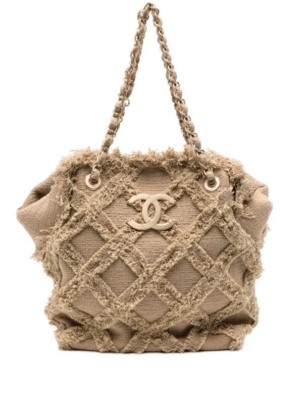 CHANEL Pre Owned Raffia Tweed Tote Bag Neutrals FARFETCH IE