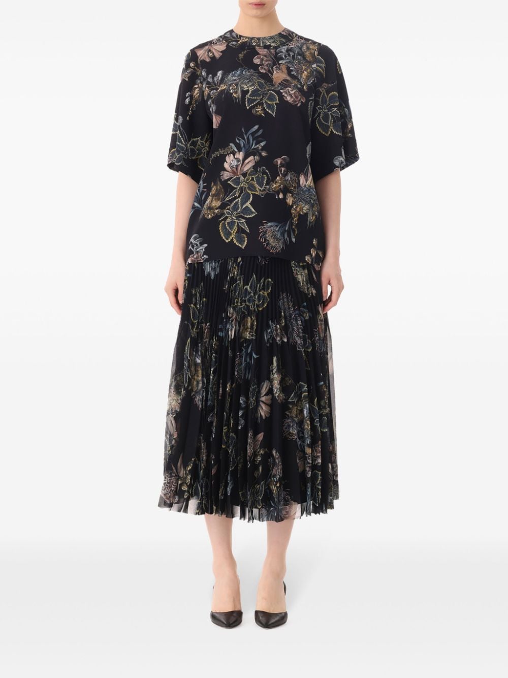 Jason Wu Collection forest floral pleated skirt – Black