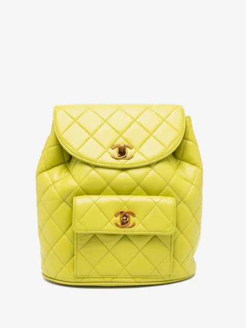 CHANEL Pre-Owned Chanel Lime Quilted quilted small lambskin backpack with interwoven chain straps