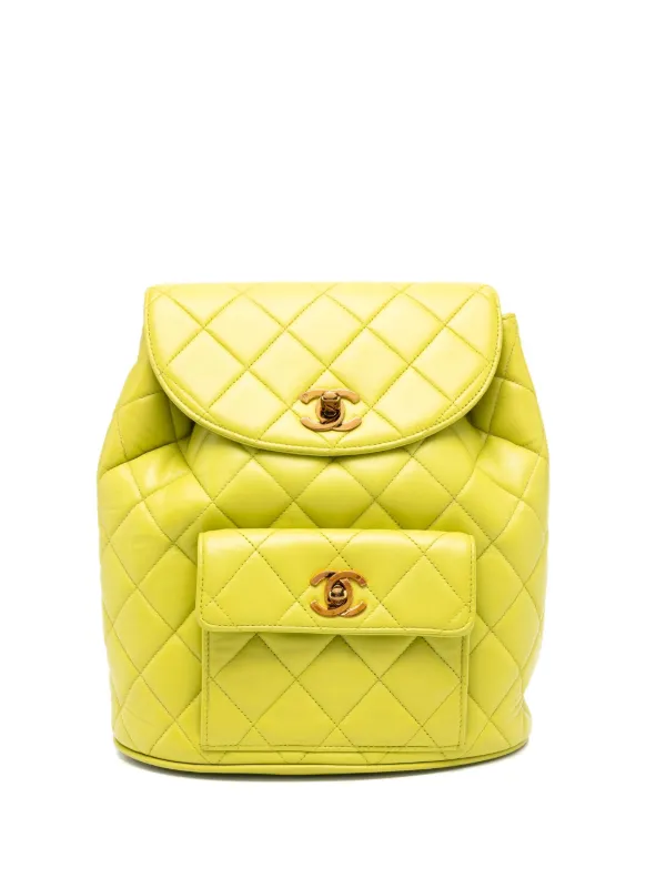 CHANEL Pre Owned Chanel Lime Quilted Quilted Small Lambskin Backpack With Interwoven Chain Straps Green FARFETCH