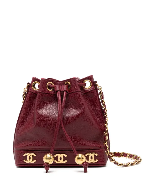 CHANEL Pre-Owned 1994 CC Logo Caviar Tote Bag Red