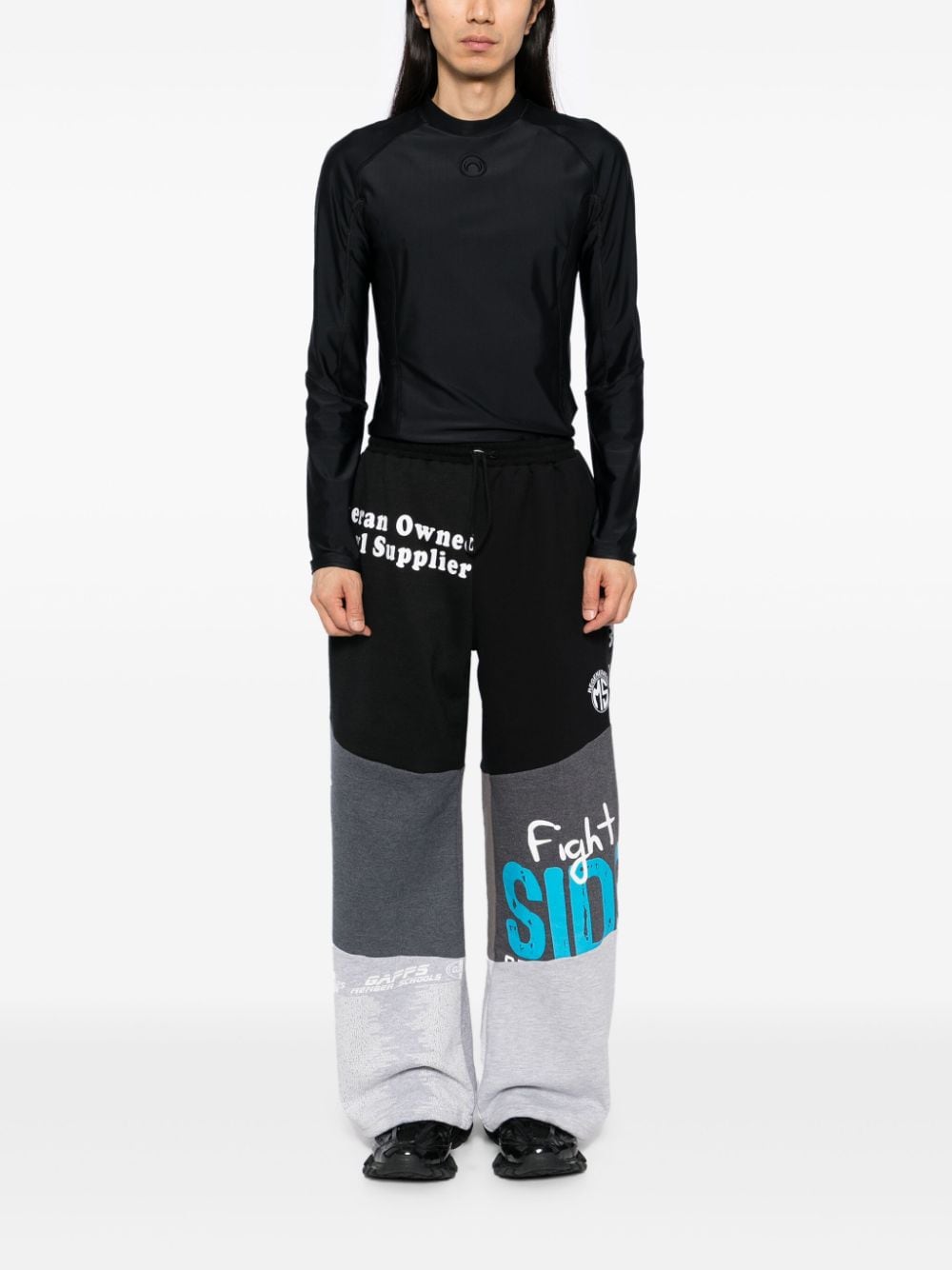 Shop Marine Serre Upcycled Graphic Print Sweatpants In Black