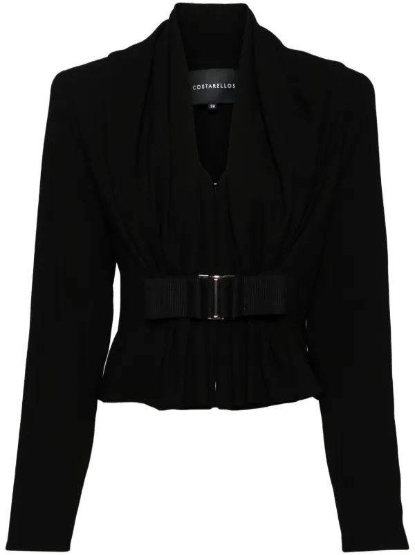 Costarellos Crepe Wool Cropped Jacket in Black