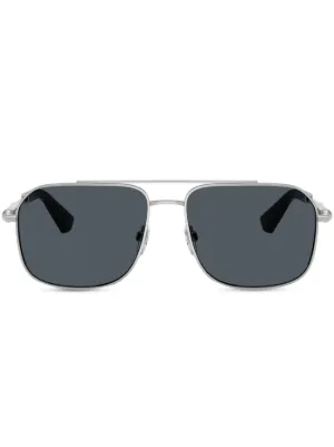 Versace Eyewear Medusa Rectangle Metal Sunglasses | Silver