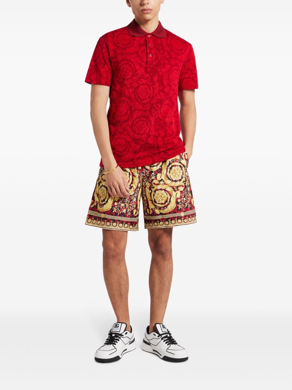 Shop Versace Barocco Polo Shirt In Red