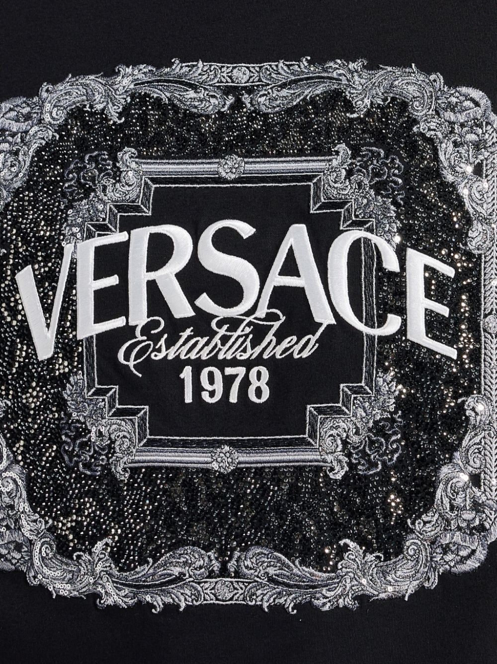 Shop Versace Logo-embroidered T-shirt In Black