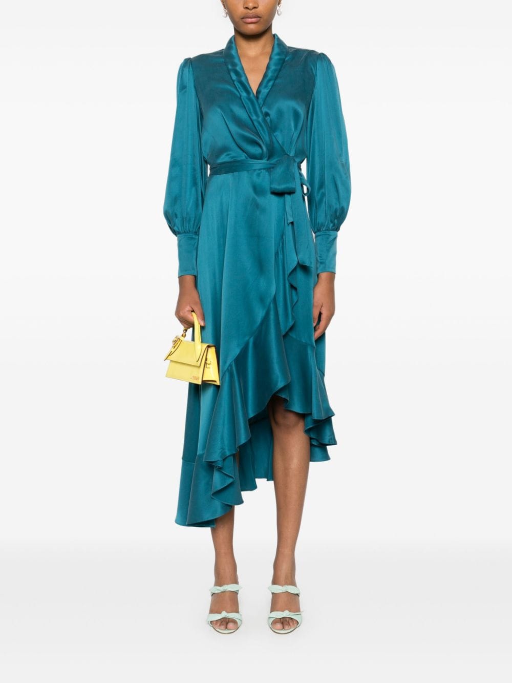 Shop Zimmermann Silk Wrap Midi Dress In Blau