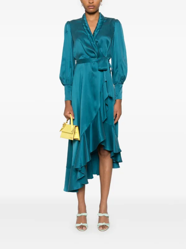 ZIMMERMANN Silk Wrap Midi Dress | Blue | FARFETCH