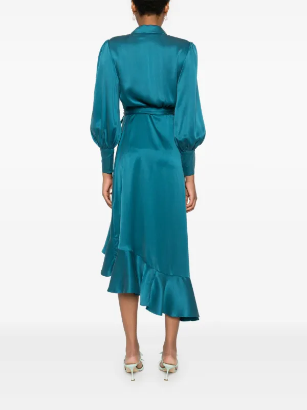 ZIMMERMANN Silk Wrap Midi Dress | Blue | FARFETCH