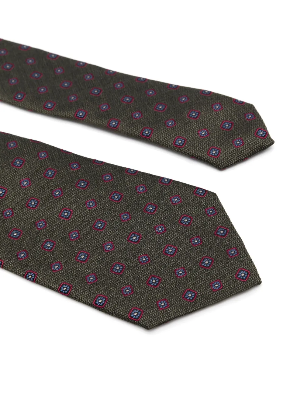 Canali Stropdas met bloemen jacquard - Groen