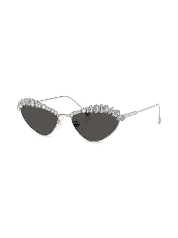 53mm Crystal Embellished Cat Eye Sunglasses Sunglasses, Cat-eye shape, Chain, Gray | Swarovski main image 3