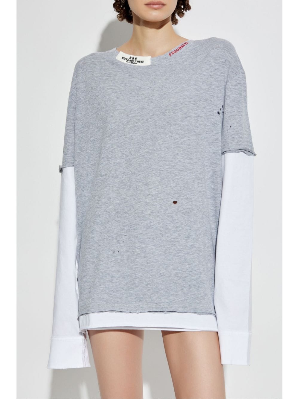 Shop Dsquared2 Distressed Long Sleeve T-shirt In Grey