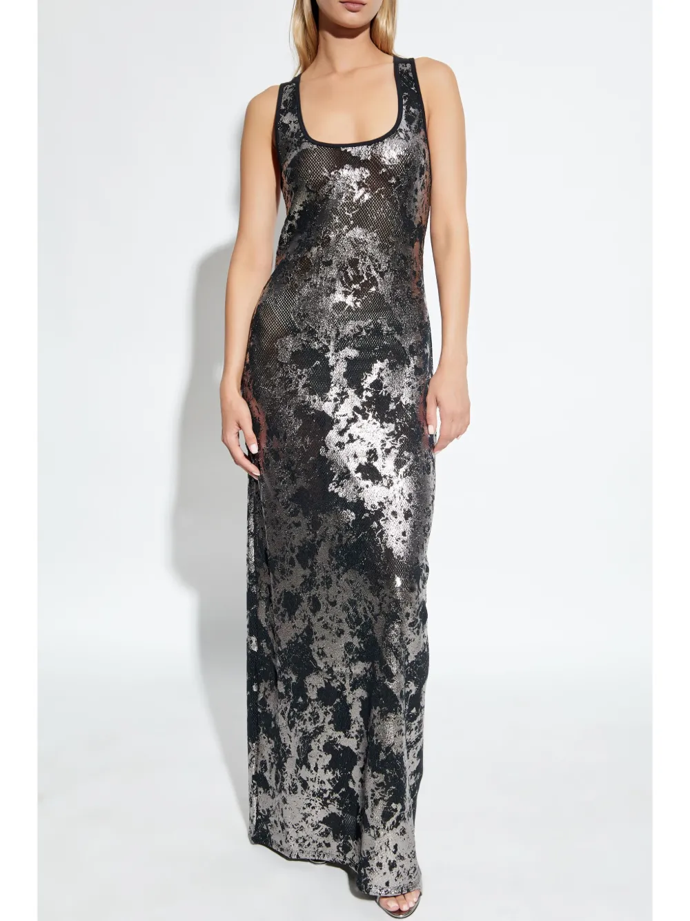 Diesel x Savage x Fenty C-Finishnet maxi-dress Zilver