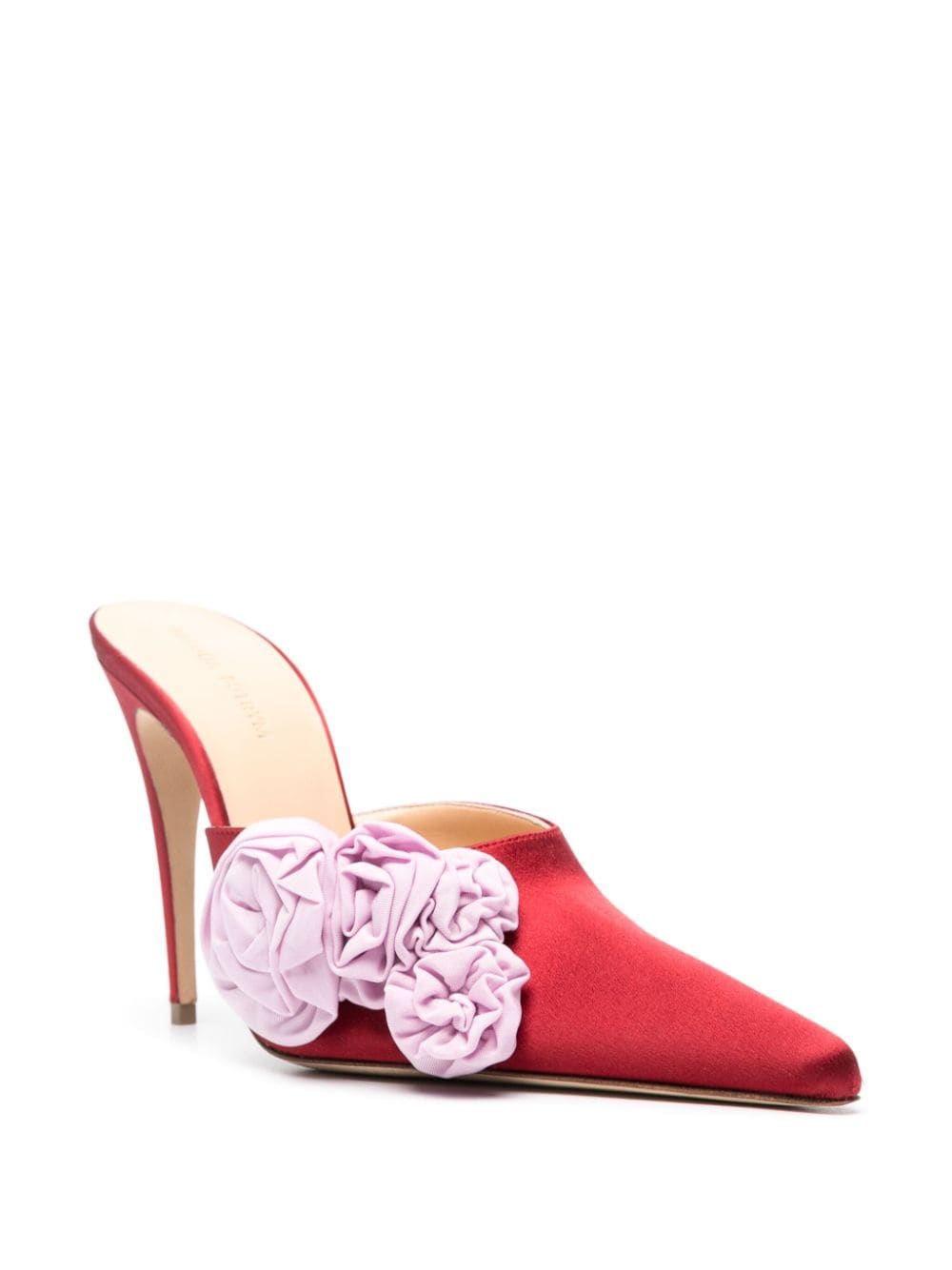 Shop Magda Butrym 105mm Floral-appliqué Satin Mules In Red