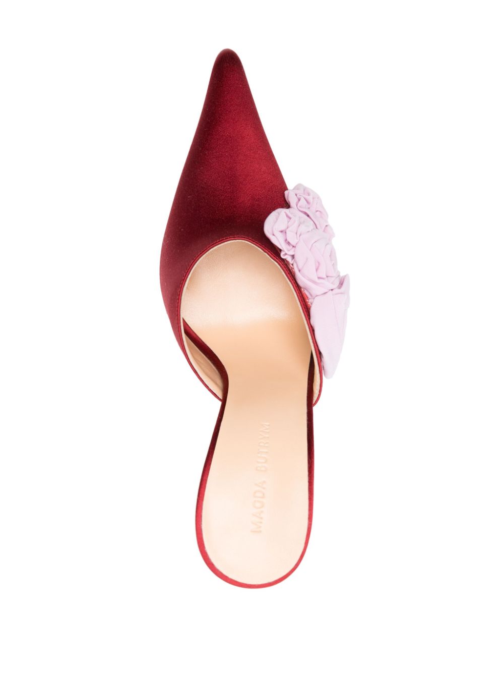 Shop Magda Butrym 105mm Floral-appliqué Satin Mules In Red