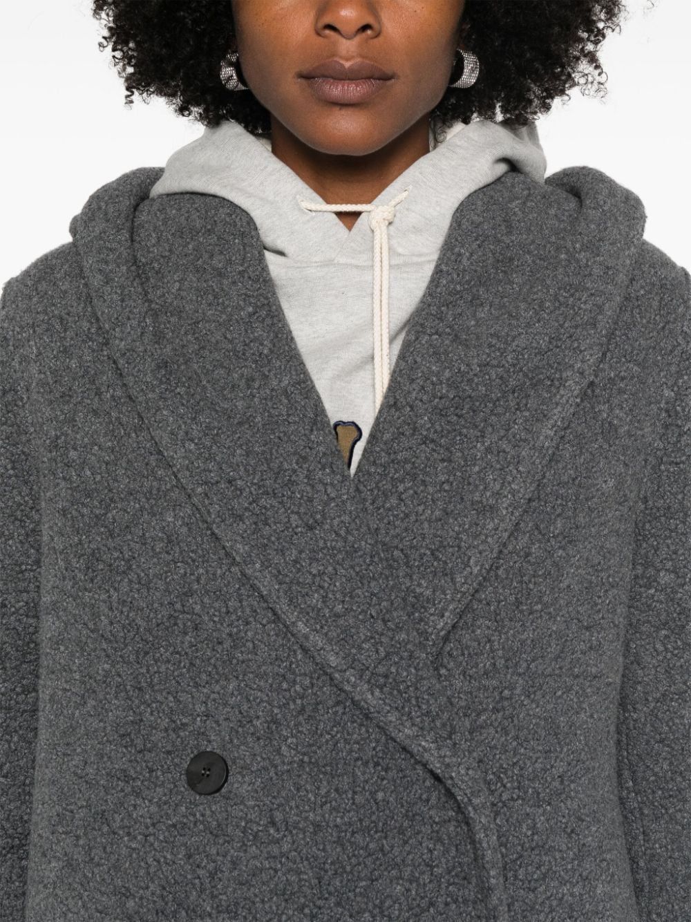 Shop Harris Wharf London Bouclé Hooded Coat In Grau