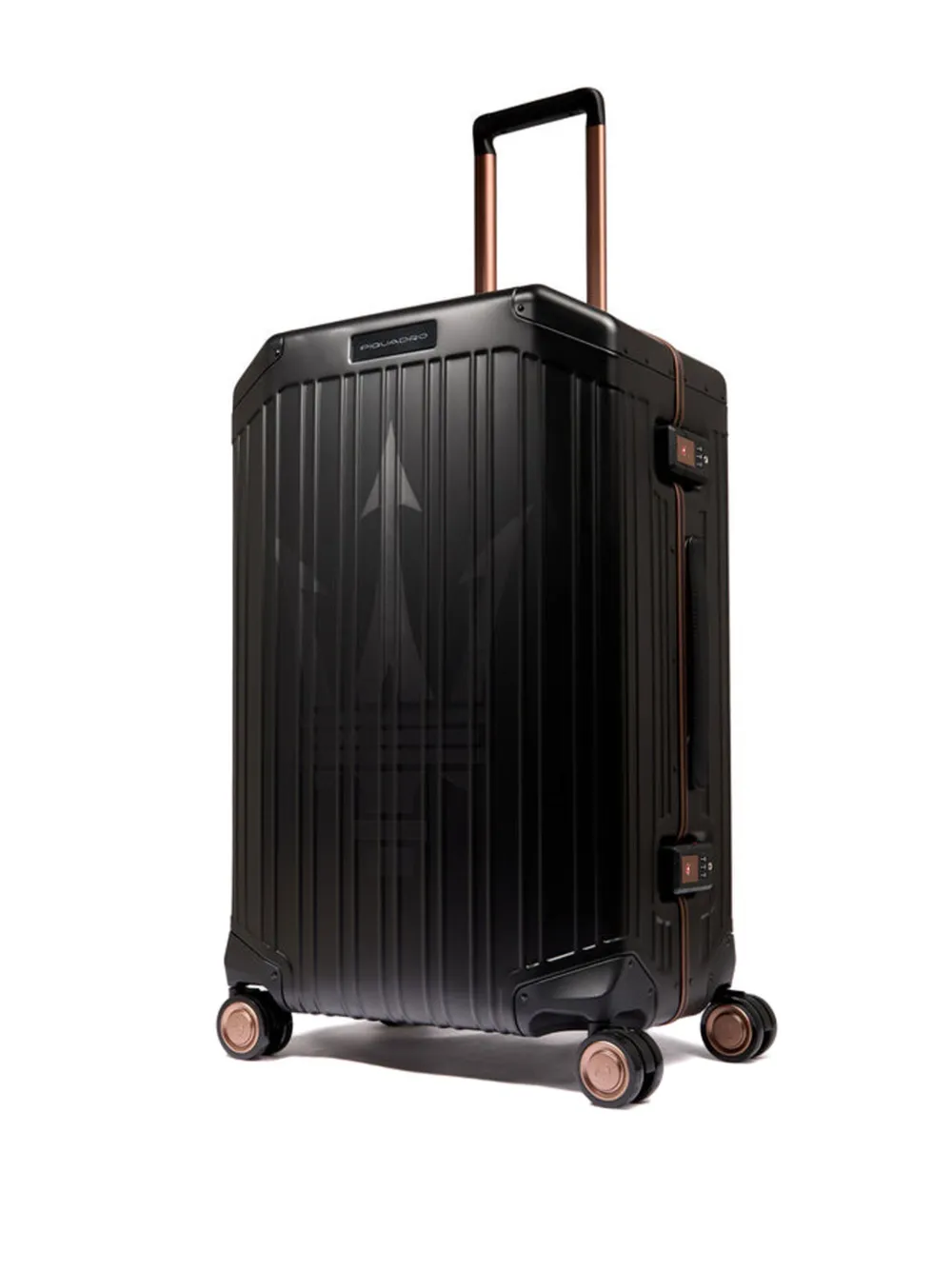 Piquadro X Maseratti Printed Suitcase In Black
