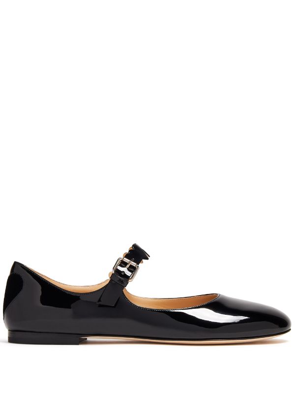 Black patent fashion leather flats with bow