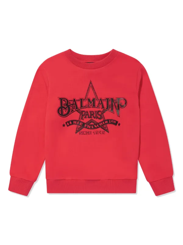 Balmain Kids logo print Cotton Sweatshirt Red FARFETCH CA