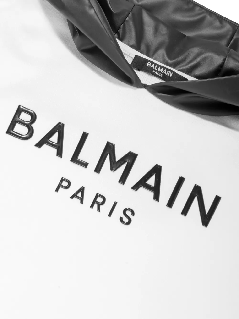 BALMAIN LOGO-PRINT TWO-TONE HOODIE