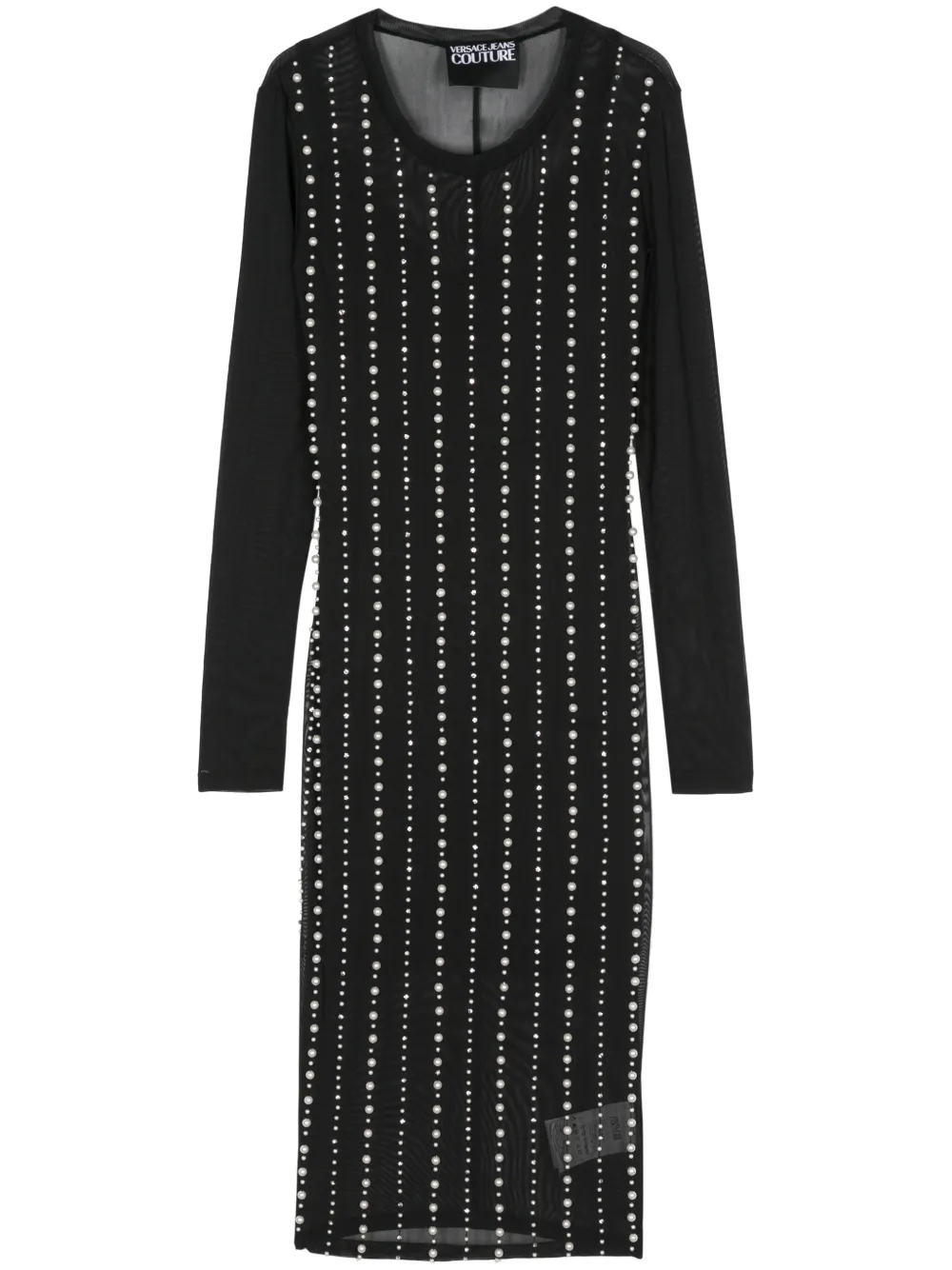 Versace Jeans Couture Long-sleeves Embellished Mesh Midi Dress In Black