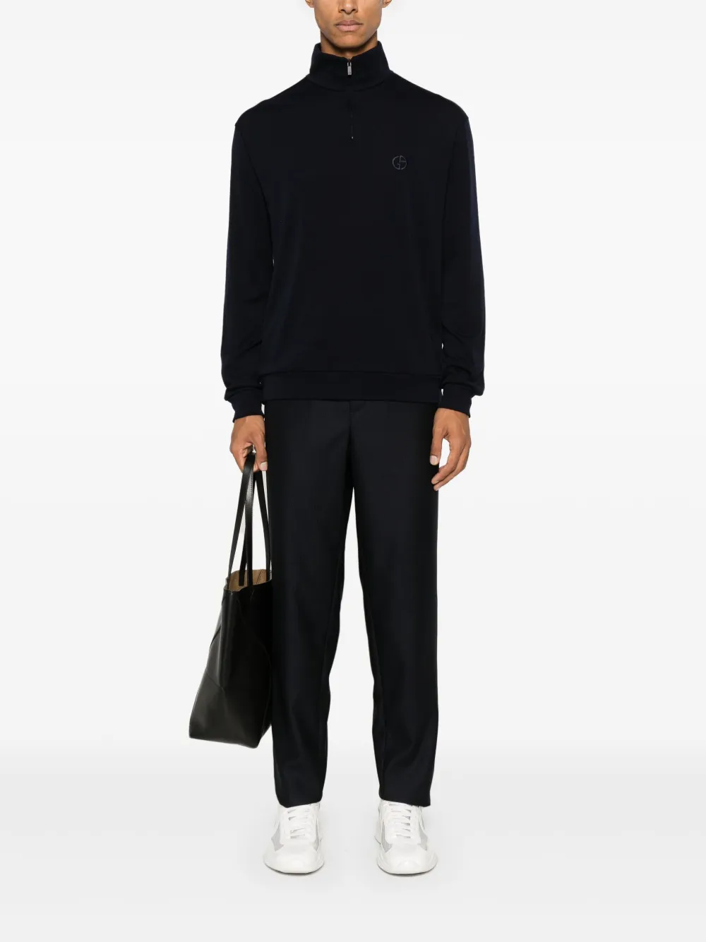 Giorgio Armani logo-embroidered sweater - Blauw