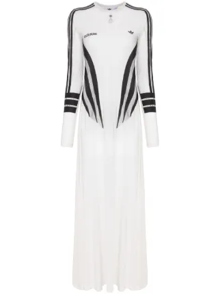 ☆Adidas☆Originals Trefoil Stripe Long Dress White adidas Originals Maxi Dresses in White | Lyst