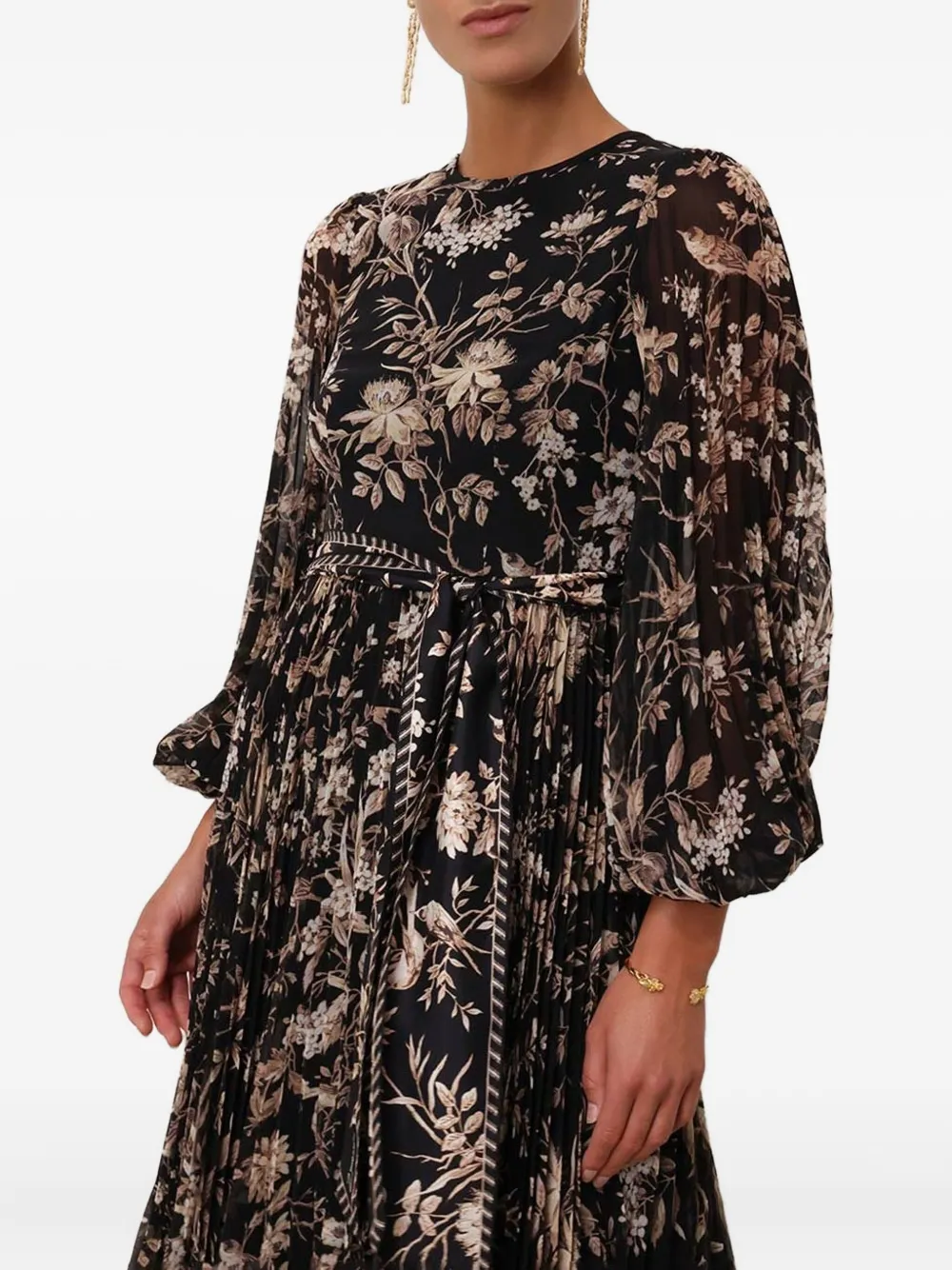ZIMMERMANN Midi-jurk met bloemenprint Zwart